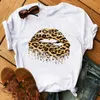 Maycaur Frauen T-Shirt Lip Leopard Herz Druck T Shirt Frauen Sommer Casual Weiß Tops Lose Kurzarm T-shirt Camisas Mujer x0527