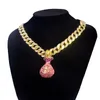 Pendant Necklaces Hip Hop Gold Lucky Bag & 18 Full Iced Out CZ Miami Cuban Chain 1 Row 16 Tennis Men Necklace Jewelry173s