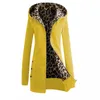Women Slim Hoodies Women Autumn Winter Long Hooded Jackets Leopard Overcoat Warm Fleece Hoodies Plus Size LJ201103