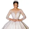 Dubai Princess Ball Gown Wedding Dress 2022 Sequined V Neck Long Sleeve Beads Luxury Brudklänningar Crystal Bride Robes de Mariee309q