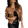 Frauen PU-Lederjacken Frühling Herbst Kunstledermäntel Damen Motor Biker Button Slim Jacken Grundlegende schwarze Kurzmäntel D30 211112