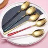 スプーン高品質のカラフルなサラダフォークチタンメタルスパゲッティスプーン304ステンレス鋼SPORK286Z