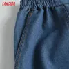 Tangada Fashion Women High Quality Loose Jeans Pants Long Trousers Strethy Waist Pockets Buttons Female 4C144 211129