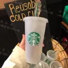 Darmowe DHL Shipping Starbucks 24oz / 710ml Plastikowy Tumbler Wielkurewitowny Picie Płaski Dolny Puchar Pilar Kształt Kształt Słomy Kubek Bardian 50szt