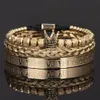 3PCSSet Charm smycken Luxury Crown Handgjorda män Emalj Romerska siffror Bangles Hemp Rope Buckle Open rostfritt stål Micro Pave CZ7776093