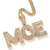 Nom personnalisé A-Z initiales lettres Baguette Zircon lettre pendentif collier couleur or hommes femmes Hip Hop Rock bijoux