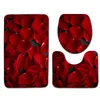 Rose Flower Romantic Bathroom Three-piece Set Toilet Mat Set Bathroom Floor Mat Bathroom Valentine's Day House Warming Gift 210622