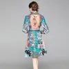 Luxury Fashion Floral Bow Dress Runway 2021 Women Designer Elegante Sleeve Long Stampato Office Abiti a mezzi a ginocchio Autunno Wi8606728