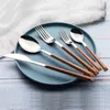 20/24Pcs 304 Stainless Steel Dinnerware Sets Glossy Silver Wooden Tableware Western Food Knife Fork Teaspoon Cutleries 211012