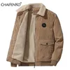 Men Winter Fleece Warm Thick Jackets Fashion Fur Collar Corduroy Coat Autumn Outwear Military Casual Jacket 211217