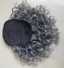 Clipe de extens￣o de cabelo real de rabo de cavalo cinza branco e preto em sal e pimenta ondulada Curly Grey Hairpiece 14 polegadas com destaques naturais de corda 120g