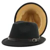 2022 NYA SHORT BRIM Black Red Patchwork Jazz Fedora Hat With Belt Buckle Women Män Wool Felt Panama Homburg Hat For Party Wedding3657754