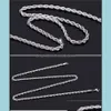 Kedjor Halsband Hängsmycken Smycken 4mm 925 Sterling Sier Twisted Rope Chain 16-30Inches Kvinna Lyx Högkvalitativt Halsband för Women Men F
