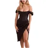 Lässige Kleider Elegante Frauen Schulterfrei Push-Up Midi-Röhrenkleid mit hohem Schlitz Cocktail Hochzeit Gast Geburtstag Club Party322Z