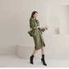 Vintage Windbreaker Jacket Suit Kjol Kvinna Höst Two-Piste Western Fashion Lady Coat Dress Set 210603