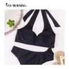 Tek Parça Mayolar Kadınlar Push Up Monokini Seksi Yüksek Bodysuits Bandaj Halter Bathers