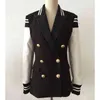 HIGH STREET Fashion Stylish Blazer Varsity Jacket Women's Leather Sleeve Patchwork Lion Buttons Blazer 211104