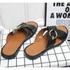 Slippers Mens Fashion Buckle Black Vintage PU Leather Summer Handmade Design Outdoor Sports Walking Pool Beach Versatile Sandals 220302