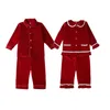 Peter Pan Collar Children Button Up Red Velvet Boy Baby Sleepwear Kids Christmas Pyjamas Sets 210915