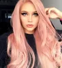 Pink Glueless alta temperatura fibra natural cabelo cabelo cabelo suíço suíço roxo longo ondulado rendas sintéticas peruca dianteira para as mulheres fzp143
