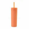 Dryckesware 16oz Skinny Tumbler Dubbelmur Matte Akryl Tumblers Med Lockor Och Straw Plast Vattenkupa Kaffe Kopp ZC069