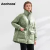 Aachoae Pure Winter Leichte Daunenjacke Frauen Dicke Warme Batwing Langarm Lose Doudoune Tasche Ultraleichte Ente 211013