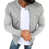 Deportes Casual Hombres Chaqueta Hombres Otoño Pliegues Slim Stripe Fit Cremallera Manga larga Abrigo Cardigan 210909