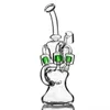 Green Glass Bong Recycler Oil Rigs Hookahs Shisha Rökrör Bubbker Dab Vatten Bongs Tjock Glas Rig med 14mm Banger