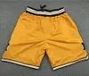 Vintage Just Don Shorts de Basquete Michigan Wolverines College Pocket Pants Azul Amarelo Masculino Com Zíper Costurado Logo S-XXL