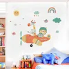 Cartoon vliegtuig Leuke Aniamals Muurstickers Voor Kinderen Kamers Kind Slaapkamer Wanddecoratie Home Decor Zelfklevende Vinyl Sticker 211112