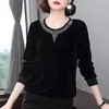 Solid o-drock Velvet Spring Tee Kobiety Moda Chic Full Sange Plus Size 5xl Lose T Shirt Ladies Black Mom Korean Tops 220207