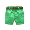 Sommar 3-10 år Bomull Navy Blå Kaki Green Solid Färg Barnens Running Sport Boy Shorts Kids With Leather Belt 210529