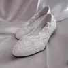 Zeppe tacco 3 cm donna pompe scarpa pizzo bianco perle di cristallo da sposa cena da ballo vestito da principessa scarpe da ballo con tacco basso