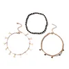 3 sztuk / zestaw Trendy Geometria Trójkąt Tassel Anklets Dla Kobiet Charms Nasiona Zroszony Regulowany Łańcuchy Party Biżuteria