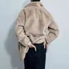 冬の女性の子羊の棒のコートの女性の厚い暖かいターンダウンカラーファックスファージャケットファッションの緩い長袖パーカーシックなoutwear 211220