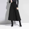 [EAM] 높은 탄성 허리 블랙 간단한 긴 넓은 다리 바지 느슨한 맞는 바지 여성 패션 봄 가을 1DA610 211115