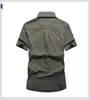 M-6XL Big Plus Size Men's Summer Short Sleeve Cargo Shirts military Breathable Cool 100% Cotton camisa social masculina 210721