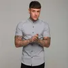 Été Hommes Mode À Manches Courtes Solide Chemise Slim Fit Homme Social Business Dress Marque Hommes Gym Fitness Vêtements De Sport 210721