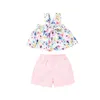 Bebek Kız Çocuk Yaz Giysileri 2 Parça Setleri Tatlı Çiçek Kaşkorse Yelek Pembe Şort Çocuk Toddler Kıyafet 3M-3Y Giyim Tops