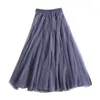 Kylie rosa mesh kjol longue tulle vår lång pläterad tutu kjol elastisk hög midja kvinna sommar vintage kjol för festival 210310