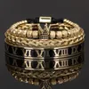 3pcs/set Charm Jewelry Luxury Crown Handmade Men Enamel Roman Numeral Bangles Hemp Rope Buckle Open Stainless Steel Micro Pave CZ