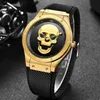 Relogio Masculino Klockor Män Lyx Märke Lige Creative Men 3D Skull Watch Silicagel Vattentät Quartz Men Se Gold 210527