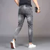 Gros Denim Jeans Marque à la mode pour hommes Pieds minces Pantalons longs décontractés Style coréen Été mince crayon gris fumée 211111