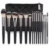 Makeup brushes set synthetic hair black professional tricolor pile silver flash cosmetic beauty tools wood handle loose powder brush