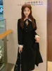 Fee Vintage Dres Herbst Langarm Retro Französisch Elegantes Kleid Weibliche Casual Party Korean 210915