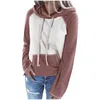 여성용 후드 스웨터 컬러 블록 포켓 스웨터 긴 소매 후드 댄스 스트링 풀오버 탑스 Sudadera Mujer Women Hoodie