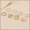 Band Ringar Smycken S2561 Mode Vintage Knuckle Ring Set Rhinssten Geomtric Fem Piont Star Set 8PCS / Set Drop Leverans 2021 I4HSQ