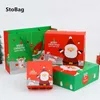 StoBag 10pcs Christmas Santa Claus Green/Red Handle Paper Bags For Baking Cookies Chocolate Package Supplies Cake Decoration 210602