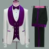 New Arrival Floral Men Suit Slim Fit Wedding Tuxedo Navy Blue Velvet Lapel Groom Party Suits Costume Homme Groomsman Blazer226P