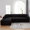 Cubiertas de silla Cubierta de sofá en sección esquinero elástica para sala de estar 2 3 4 Place Negro Color sólido L Forma Protección Chaise Longue